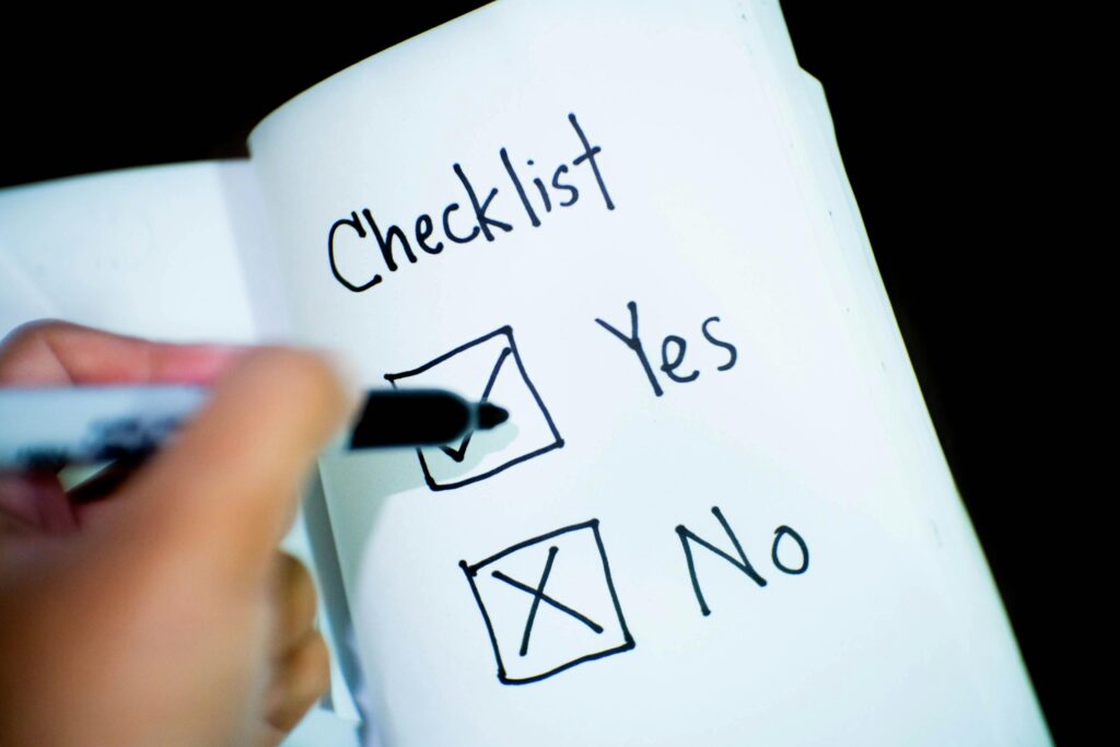 Ticking a checklist - Yes